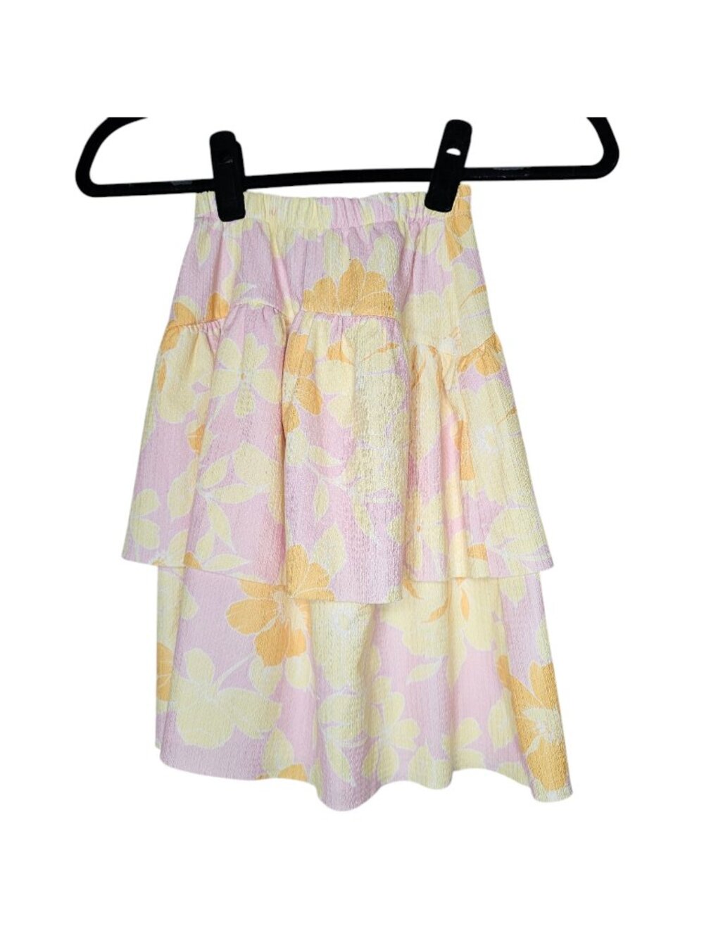 Zara Girls 6 7 Midi Skirt Pink Yellow Floral Tiered Feminine Summer Church